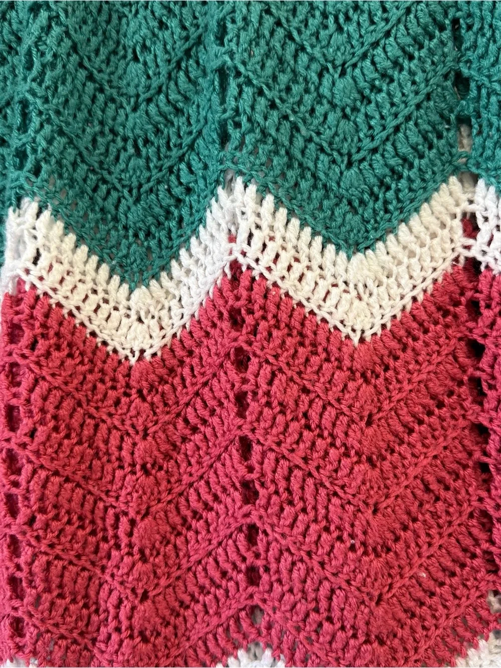 Vintage Handmade Crochet Chevron Zigzag Ripple Afghan Throw Blanket 53x72 Boho